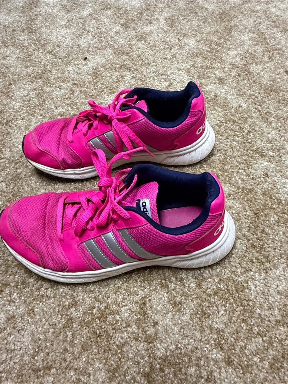 adidas Women’s Hot Pink Athletic Sneakers with Silver Stripes